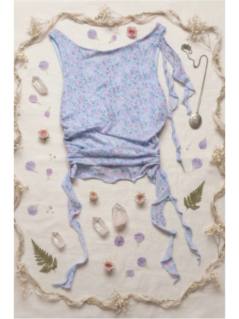 Lush Mesh Ditsy Floral Ruched Tank Top Ruffled - Picture 2 of 14